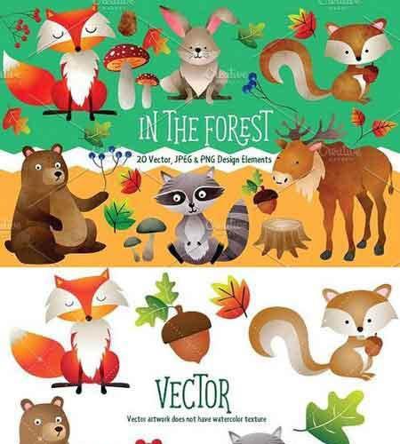 450x500 Woodland - Woodland Animals Watercolor