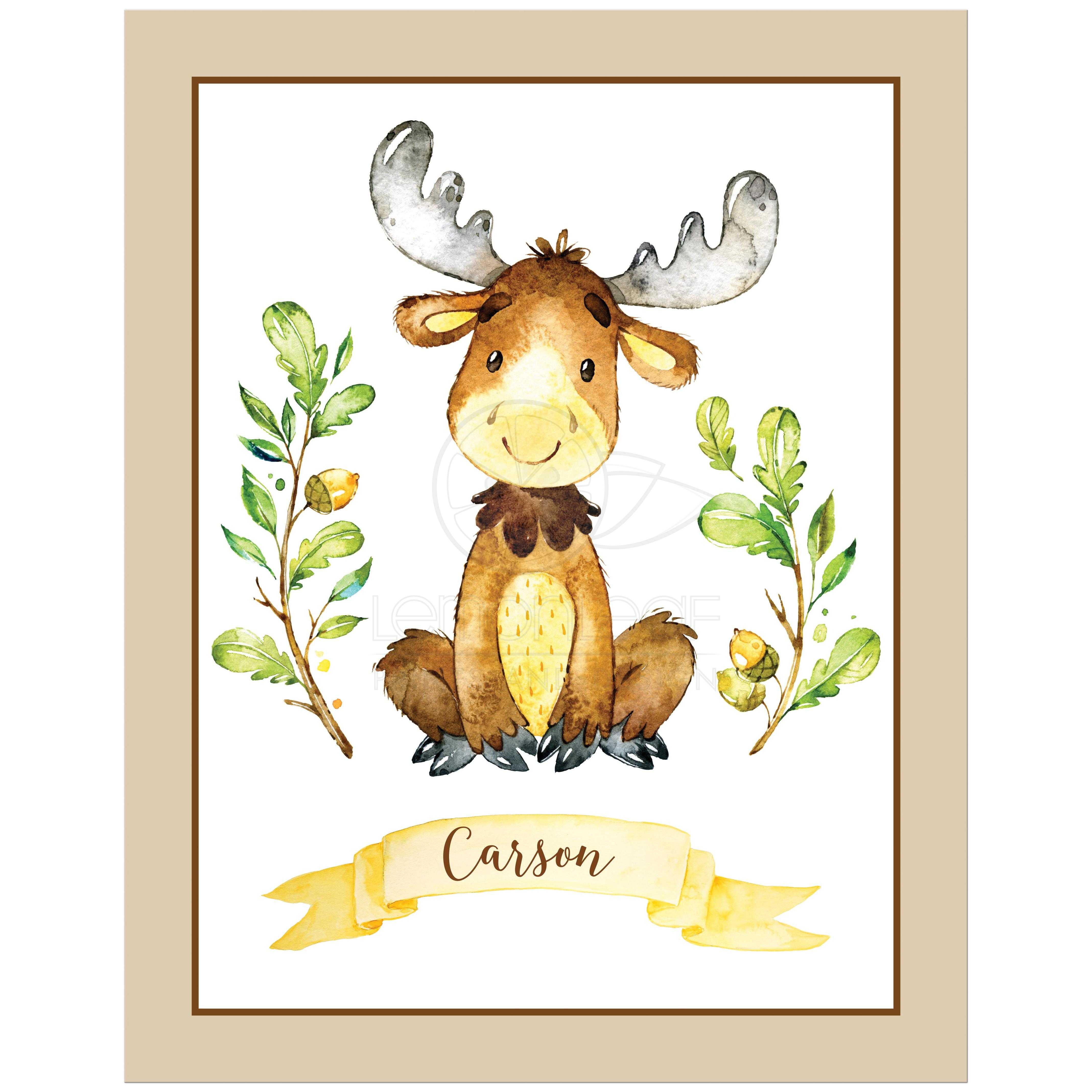 4275x4275 11x14 Personalized Woodland Watercolor Moose Art Print 2 - Woodland Watercolor