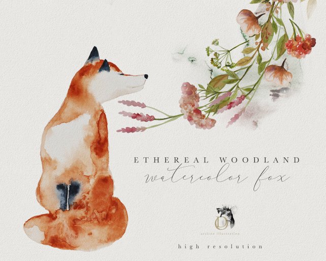 642x514 Watercolor Fox Fox Illustration Woodland Fox Clipart Etsy - Woodland Watercolor
