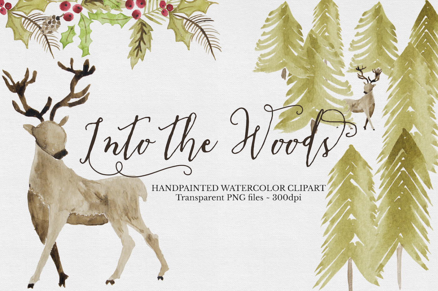 1400x931 Watercolor Woodland Deer Clipart Set By The Autumn Rabbit Ltd - Woodland Watercolor