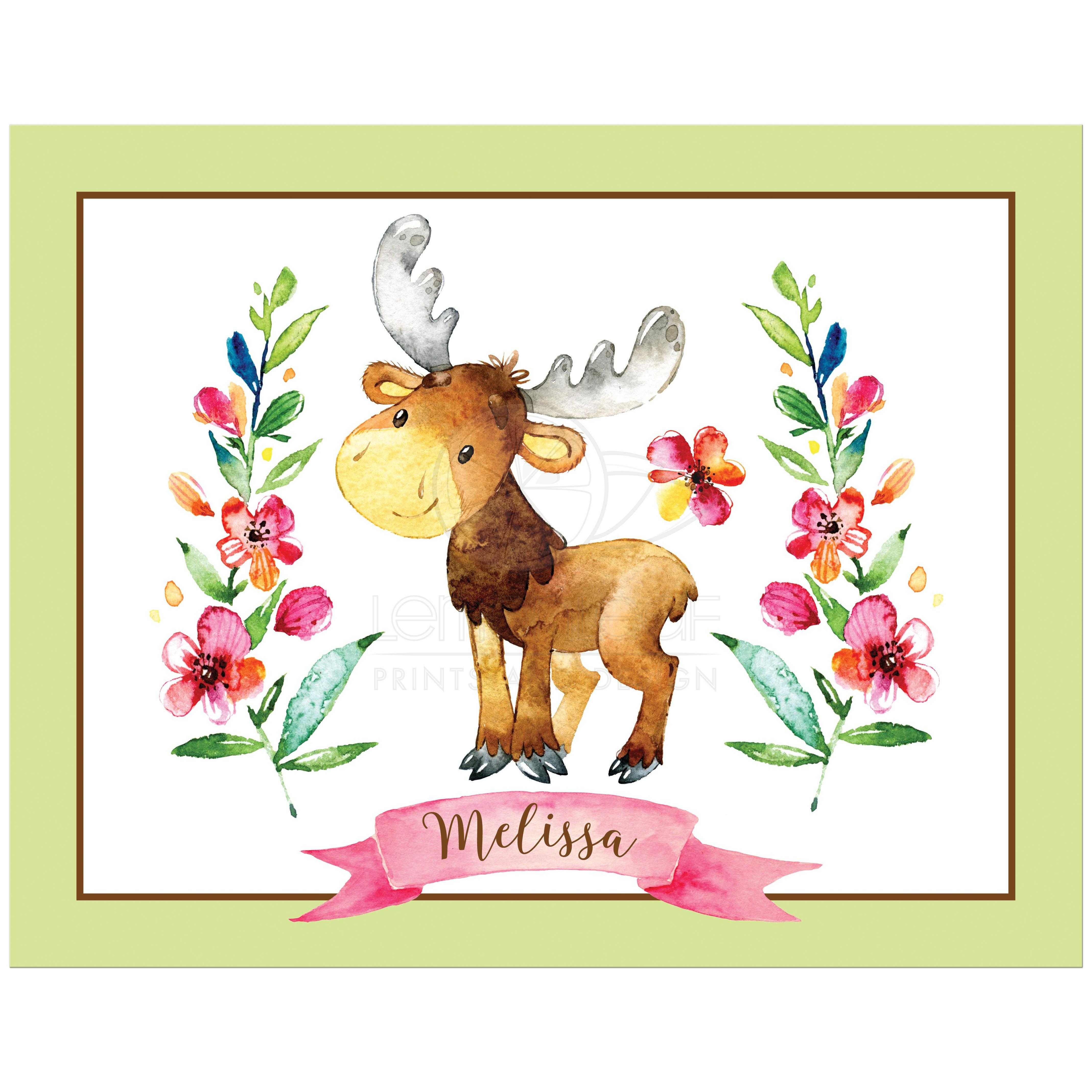 4275x4275 11x14 Personalized Woodland Watercolor Moose Art Print - Woodland Watercolor