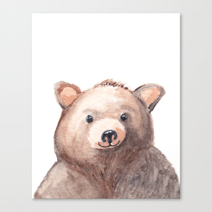 700x700 Woodland Animal, Bear, Head, Watercolor, Nursery Canvas Print By - Woodland Watercolor