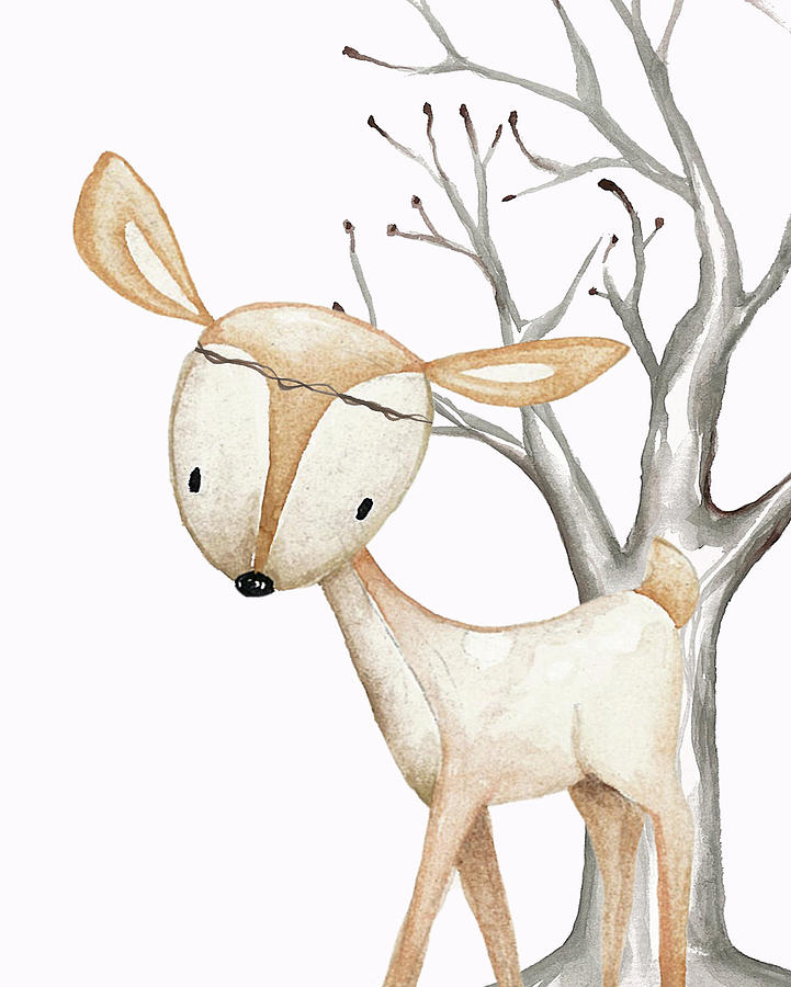 721x900 Boho Woodland Baby Nursery Deer Twine Watercolor Digital Art By - Woodland Watercolor