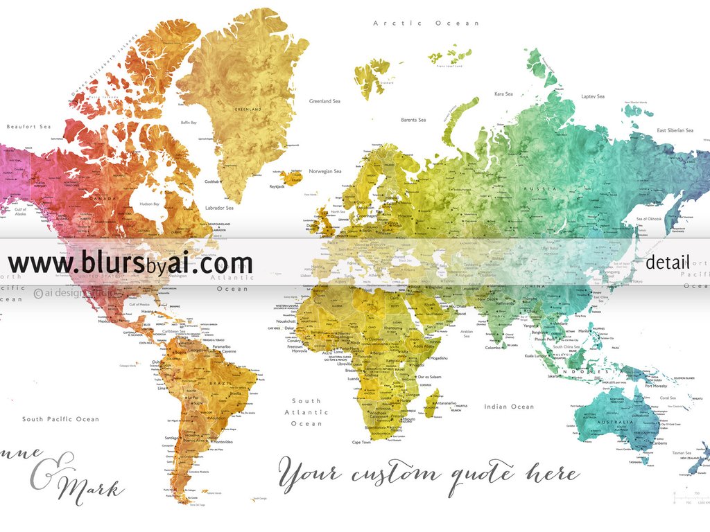1024x768 Personalized World Map - World Watercolor