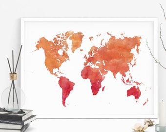 340x270 Watercolor World Map Etsy - World Watercolor