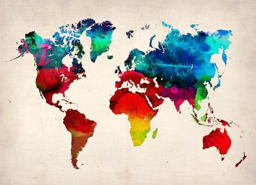 900x650 World Watercolor Map As Canvas Print By Naxart Juniqe Uk - World Watercolor