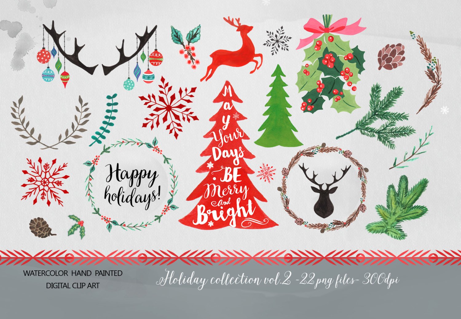 1500x1039 Christmas Clipart Watercolor Clipart Christmas Christmas Etsy - Xmas Watercolor