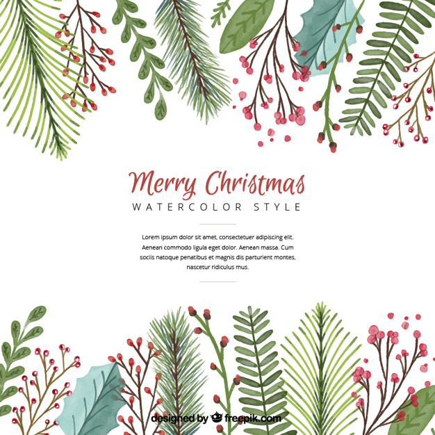 626x626 Christmas Background With Watercolor Leaves Vector Free Download - Xmas Watercolor