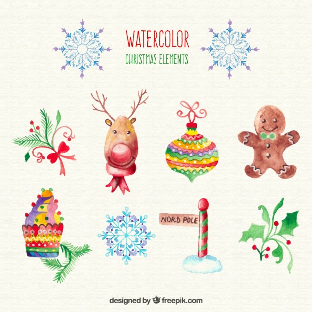 626x626 Christmas Watercolour Elements Vector Free Download - Xmas Watercolor
