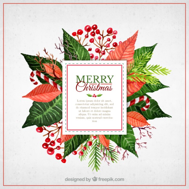 626x626 Watercolor Christmas Flowers Label Vector Free Download - Xmas Watercolor