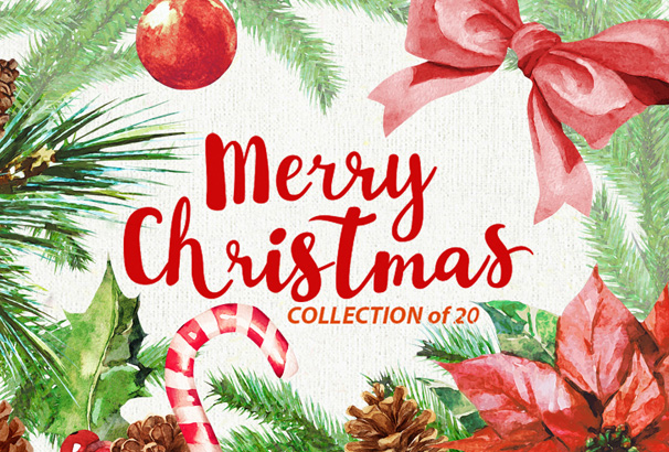 606x410 Best Christmas Graphics, Clipart, Icons Amp Illustrations - Xmas Watercolor