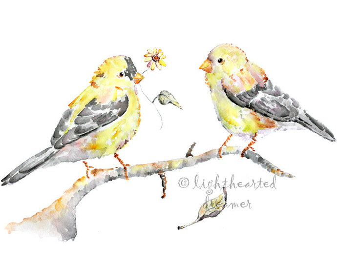 690x545 Bird Print, Bird Watercolor, Print Of By Lighthearteddreamer On Zibbet - Yellow Bird Watercolor