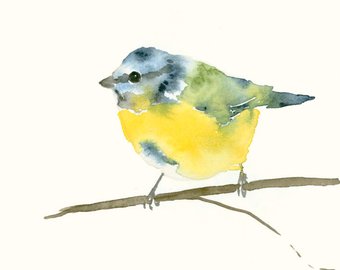 340x270 Birds Watercolor Print Yellow Bird On A Branch - Yellow Bird Watercolor