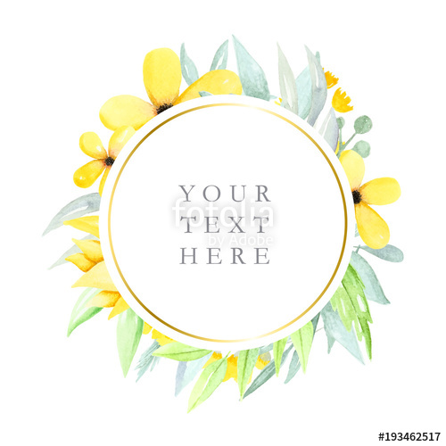 500x500 Round Floral Frame With Watercolor Flowers And Leaves, Yellow - Yellow Flower Watercolor