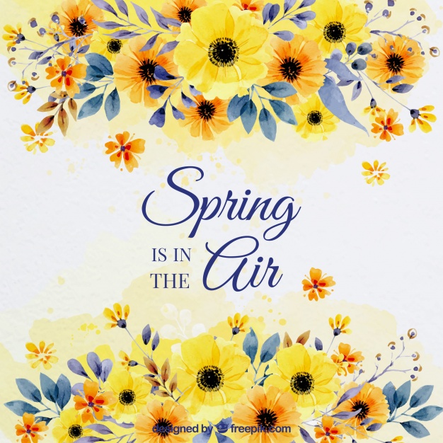 626x626 Spring Background With Watercolor Flowers Vector Free Download - Yellow Flower Watercolor
