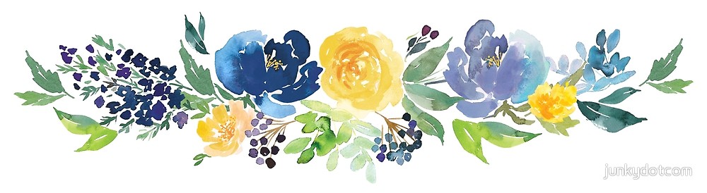 1000x274 Watercolor Blue Yellow Flower Arrangement By Junkydotcom Redbubble...