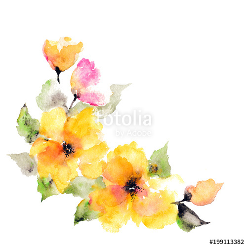 500x500 Watercolor Yellow Flowers. Frame With Paint Flowers. Decorative - Yellow Flower Watercolor