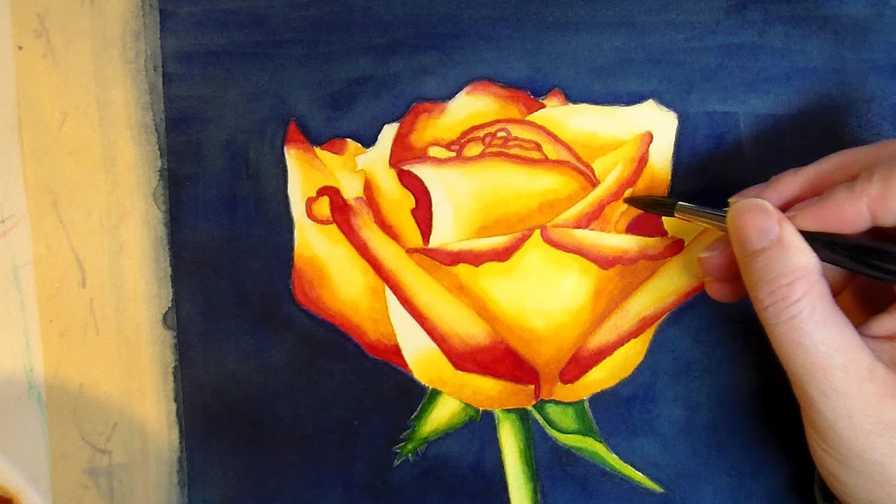 1280x720 Yellow Rose Watercolor Painting - Yellow Flower Watercolor