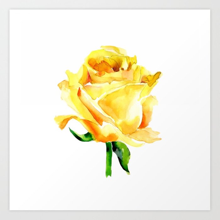 700x700 Single Yellow Rose Watercolour Painting Art Print By Context - Yellow Rose Watercolor