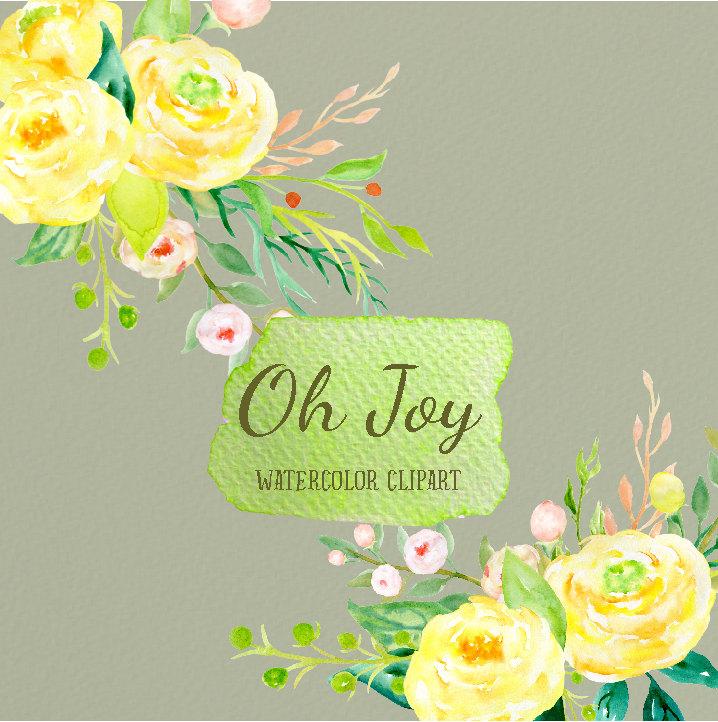718x722 Watercolor Clipart Oh Joy, Yellow Rose Flowers And Decorative - Yellow Rose Watercolor
