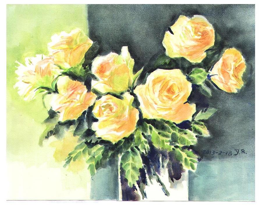 900x725 Yellow Rose In Vase Watercolor Painting By Lily Lily - Yellow Rose Watercolor