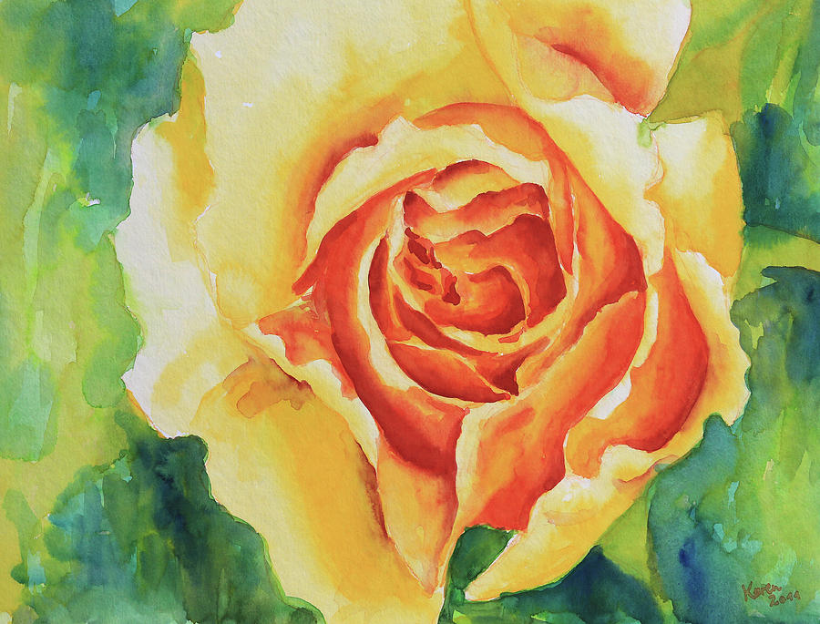 900x685 Yellow Rose Watercolor Painting Painting By Karen Kaspar - Yellow Rose Watercolor