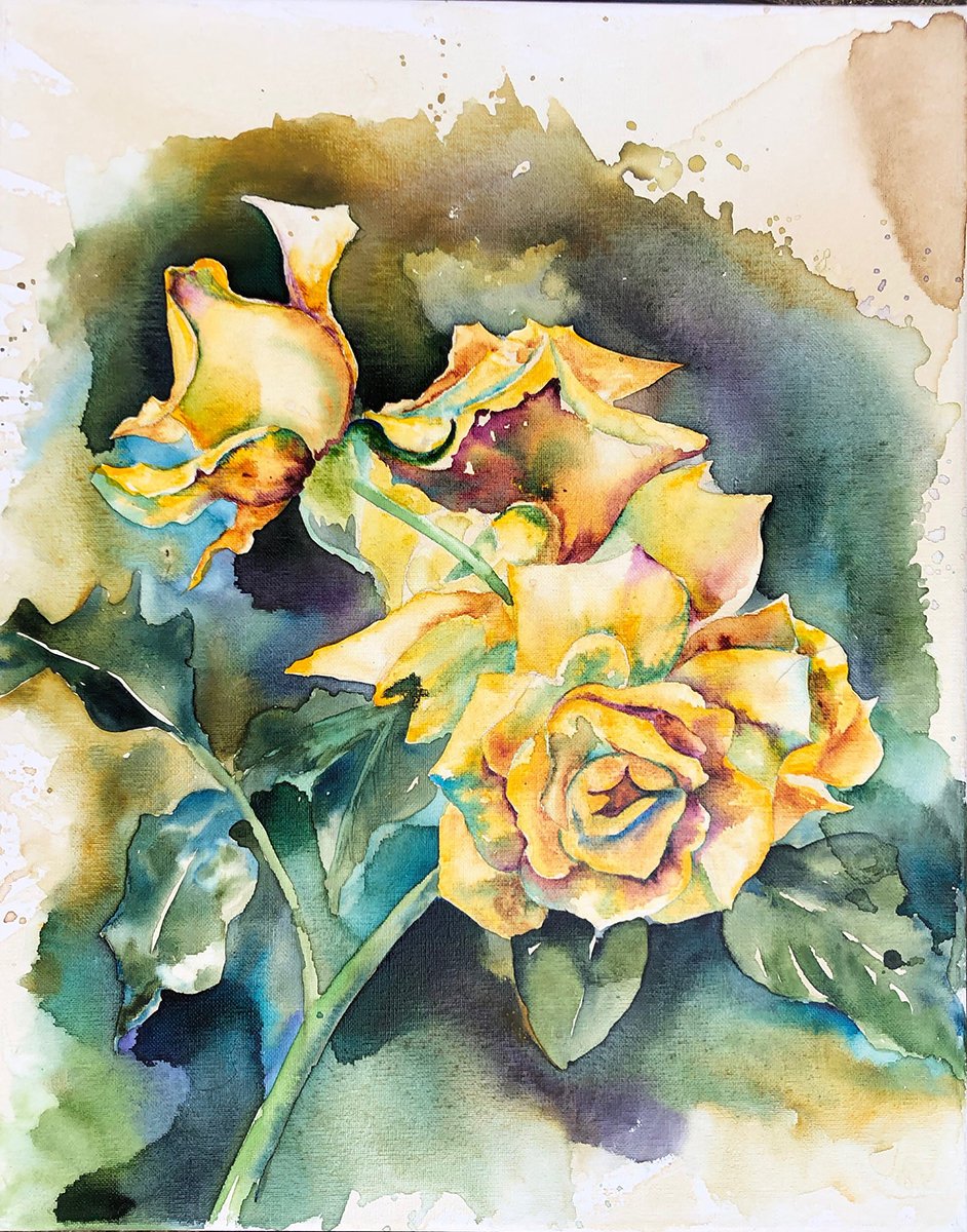 942x1200 Yellow Rose Watercolor And Coffee Painting - Yellow Rose Watercolor