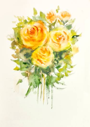 375x527 Yellow Roses Watercolor Painting Painting By Asudhaker S Saatchi Art - Yellow Rose Watercolor