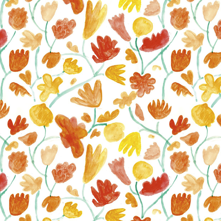 864x864 Maharam Product Textiles Watercolor Flowers 001 - Yellow Watercolor Flowers