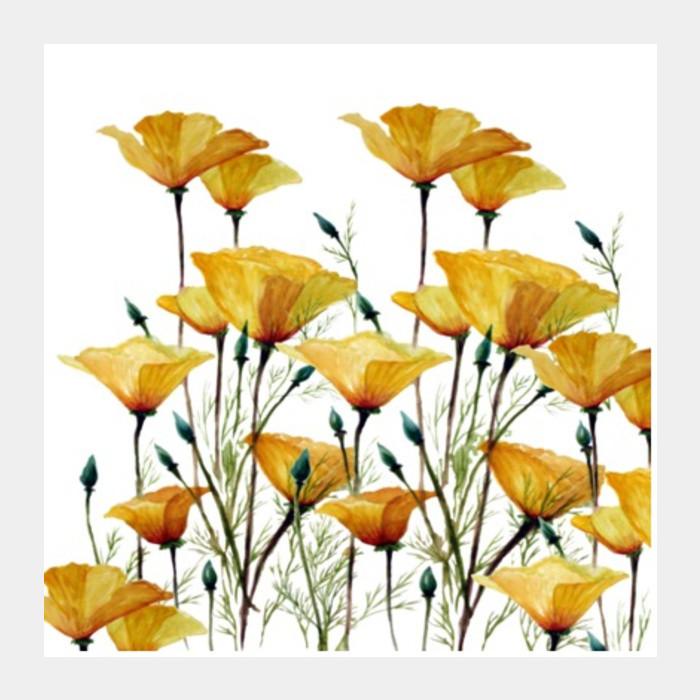 700x700 Beautiful Yellow Poppy Watercolor Flowers Square Art Prints - Yellow Watercolor Flowers
