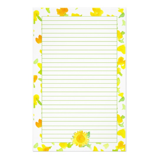 540x540 Sunflower Sunshine Yellow Watercolor Flowers Lined Stationery - Yellow Watercolor Flowers