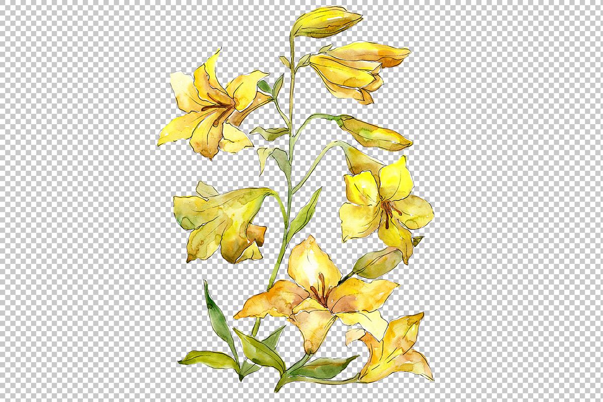 1200x800 Bouquet Of Yellow Lilies Png Watercolor Flower Set - Yellow Watercolor Flowers