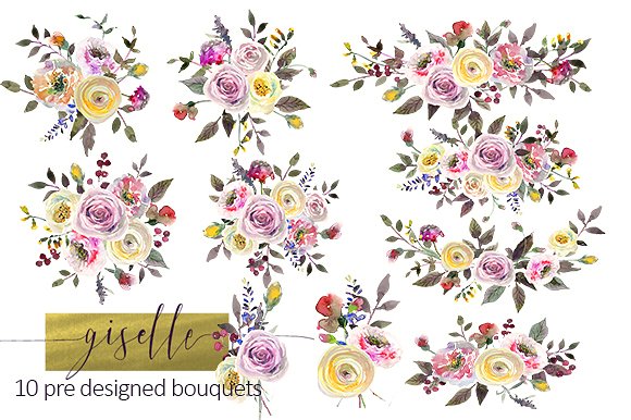 580x386 Yellow Purple Watercolor Flowers Clipart By Whiteheartdesign - Yellow Watercolor Flowers
