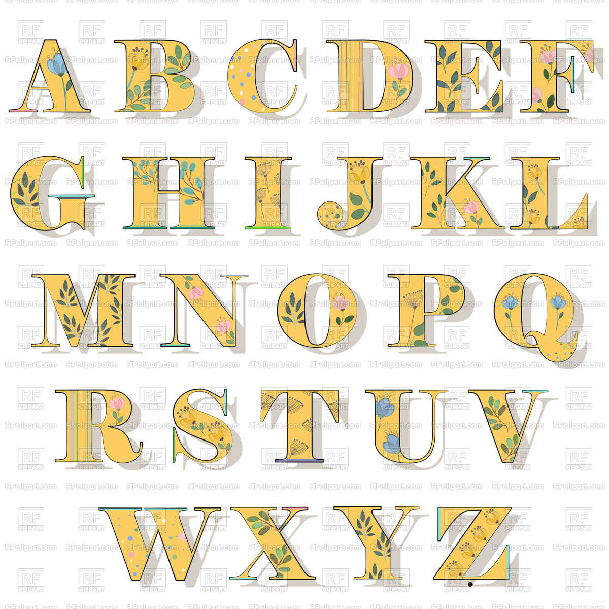 1200x1200 Yellow Font With Watercolor Flowers Vector Image Vector Artwork - Yellow Watercolor Flowers