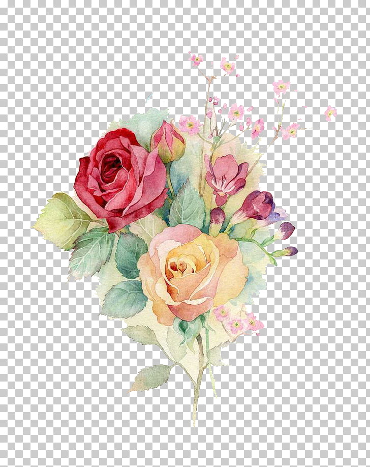 728x918 Centifolia Roses Garden Roses Floral Design Flower Bouquet Cut - Yellow Watercolor Flowers