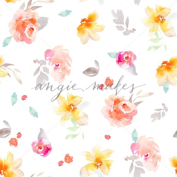 600x600 Cute Watercolor Flowers Pattern. Seamless Watercolor Flowers - Yellow Watercolor Flowers