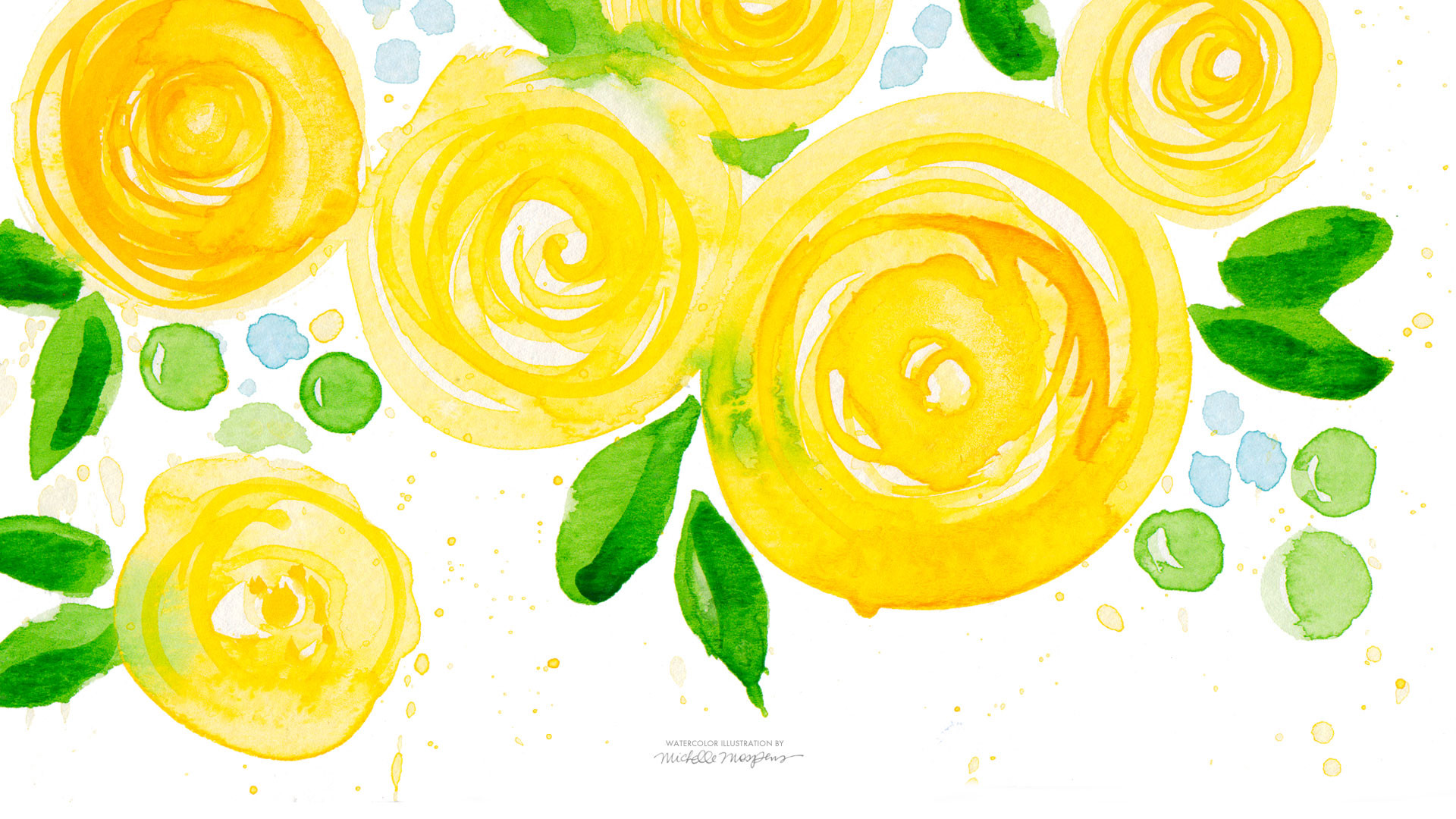 1920x1080 Watercolor Flowers Wallpaper Images) - Yellow Watercolor Wallpaper