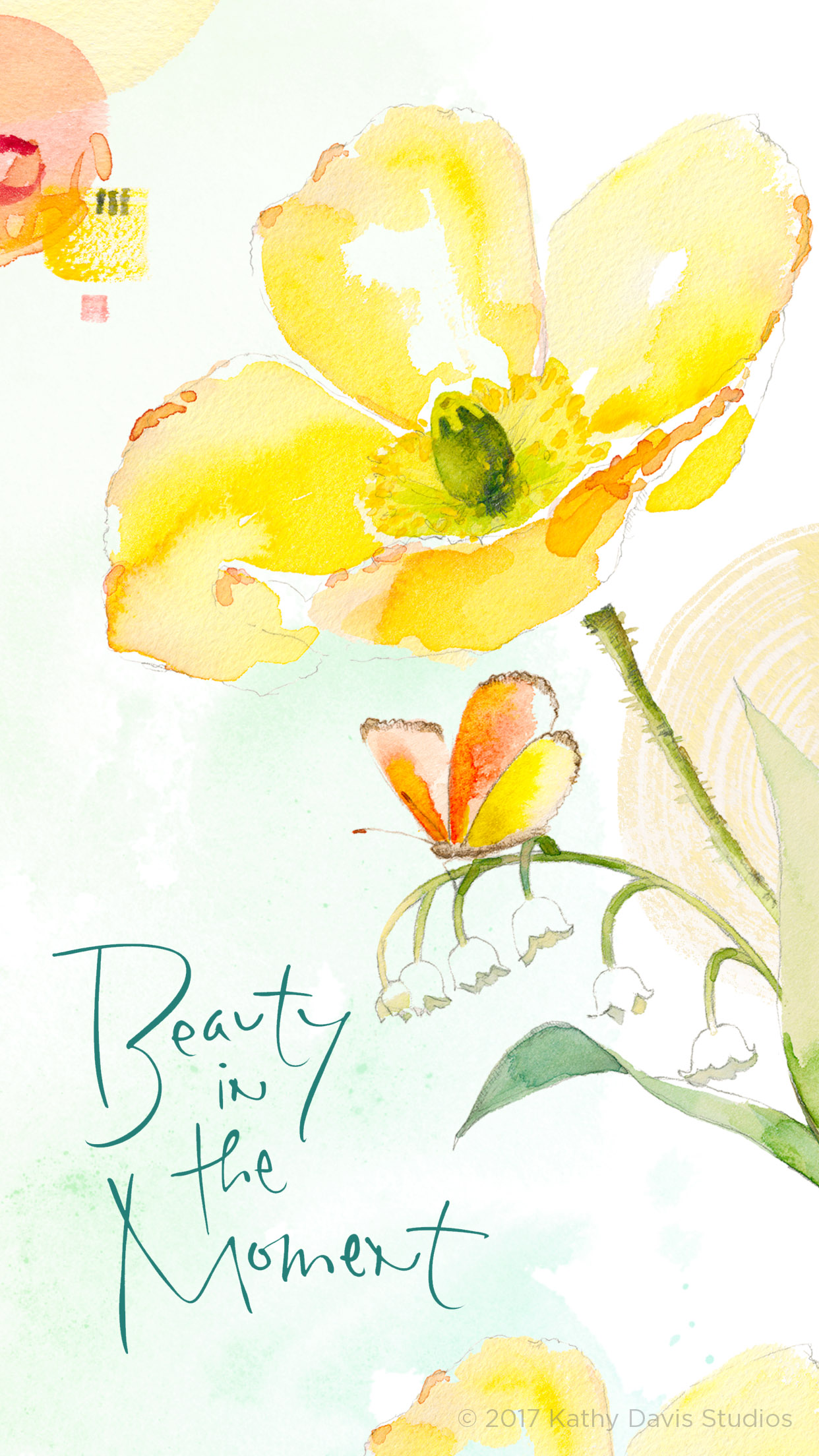 1242x2208 Beauty In The Moment Kathy Davis - Yellow Watercolor Wallpaper