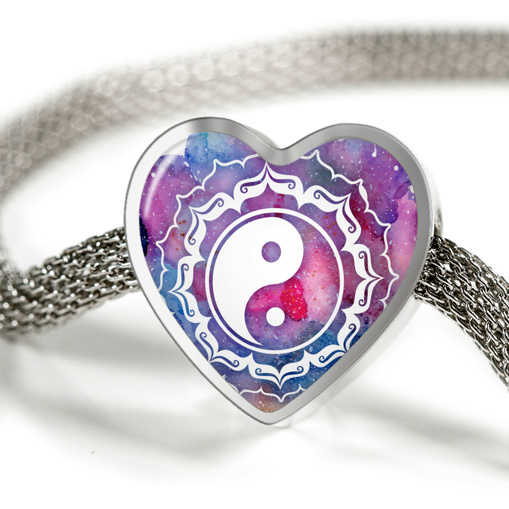 1000x1000 Watercolor Yin Yang Heart Shaped Charm Bracelet - Yin Yang Watercolor