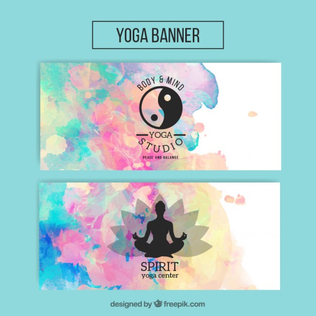 626x626 Watercolor Yoga Banners With Yin Yang Symbol And Silhouette Vector - Yin Yang Watercolor