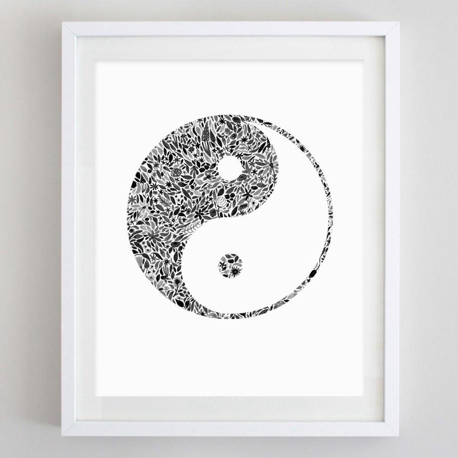 906x906 Yin Yang Floral Watercolor Print Carly Rae Studio - Yin Yang Watercolor