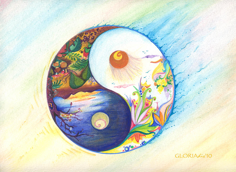 900x655 Yin Yang Spring And Autumn Painting By Gloria Di Simone - Yin Yang Watercolor