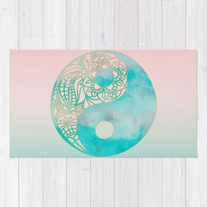 700x700 Yin Yang Watercolor Esoteric Symbol Teal And Soft Pink - Yin Yang Watercolor