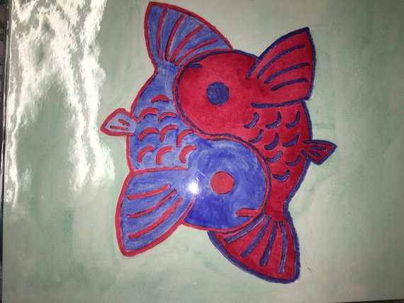 570x428 Blue Amp Red Yin Yang Koi Fish Watercolor Painting Etsy - Yin Yang Watercolor