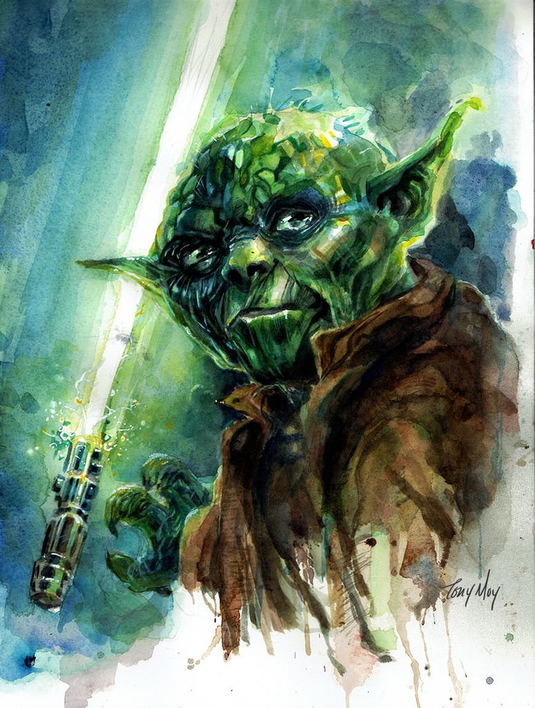 774x1024 Watercolor Yoda And Lightsaber Watercolor - Yoda Watercolor