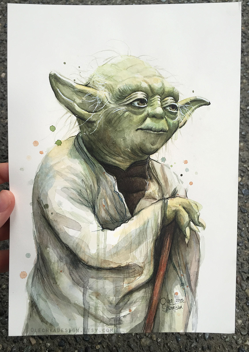 864x1221 Yoda Watercolor Olechka Design - Yoda Watercolor