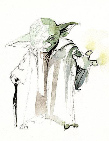 450x582 Yoda Watercolor Painting Art Watercolor, Star And - Yoda Watercolor