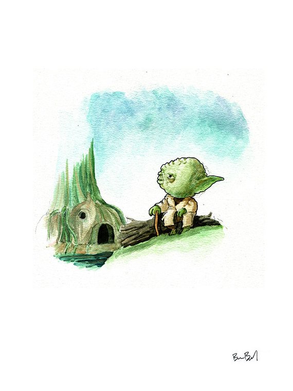570x760 Little Yoda Watercolor Print - Yoda Watercolor