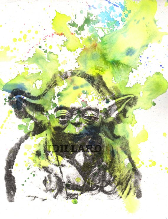 570x744 Star Wars Art Yoda Watercolor Splatter Painting Movie Poster Etsy - Yoda Watercolor