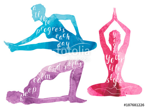 500x369 Watercolor Silhouettes Of Woman Practicing Yoga, Relaxation And - Yoga Watercolor